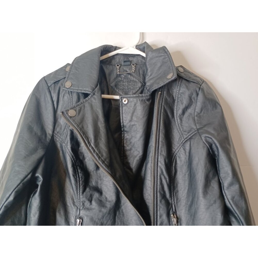JouJou Women's Large Motorcycle Jacket Black Faux Leather Full Zip - Picture 5 of 8